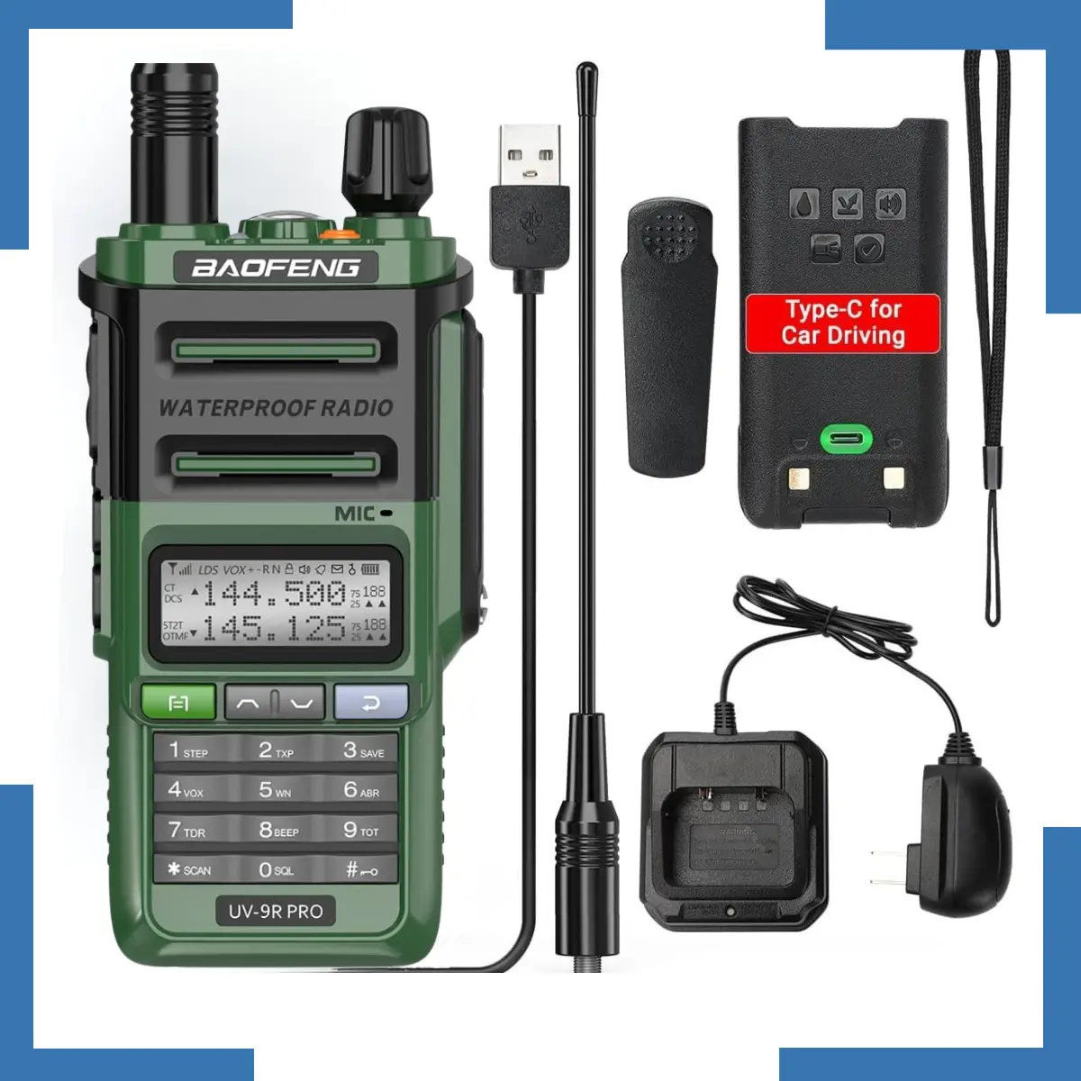 Baofeng UV-9R Pro Waterproof Walkie Talkie | 8W Dual Band Two-Way Radio (Pack of 3)