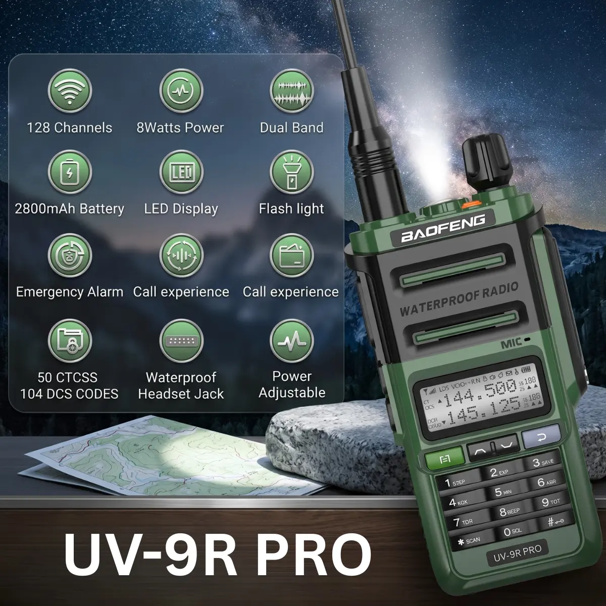Baofeng UV-9R Pro Waterproof Walkie Talkie | 8W Dual Band Two-Way Radio (Pack of 3)