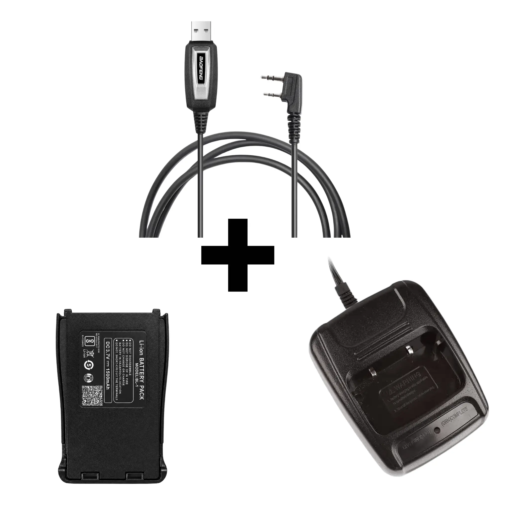 BAOFENG BF-888S Power + Programming Kit | 1500mAh Battery + Desktop Charger + USB Programming Cable (Pack of 1)