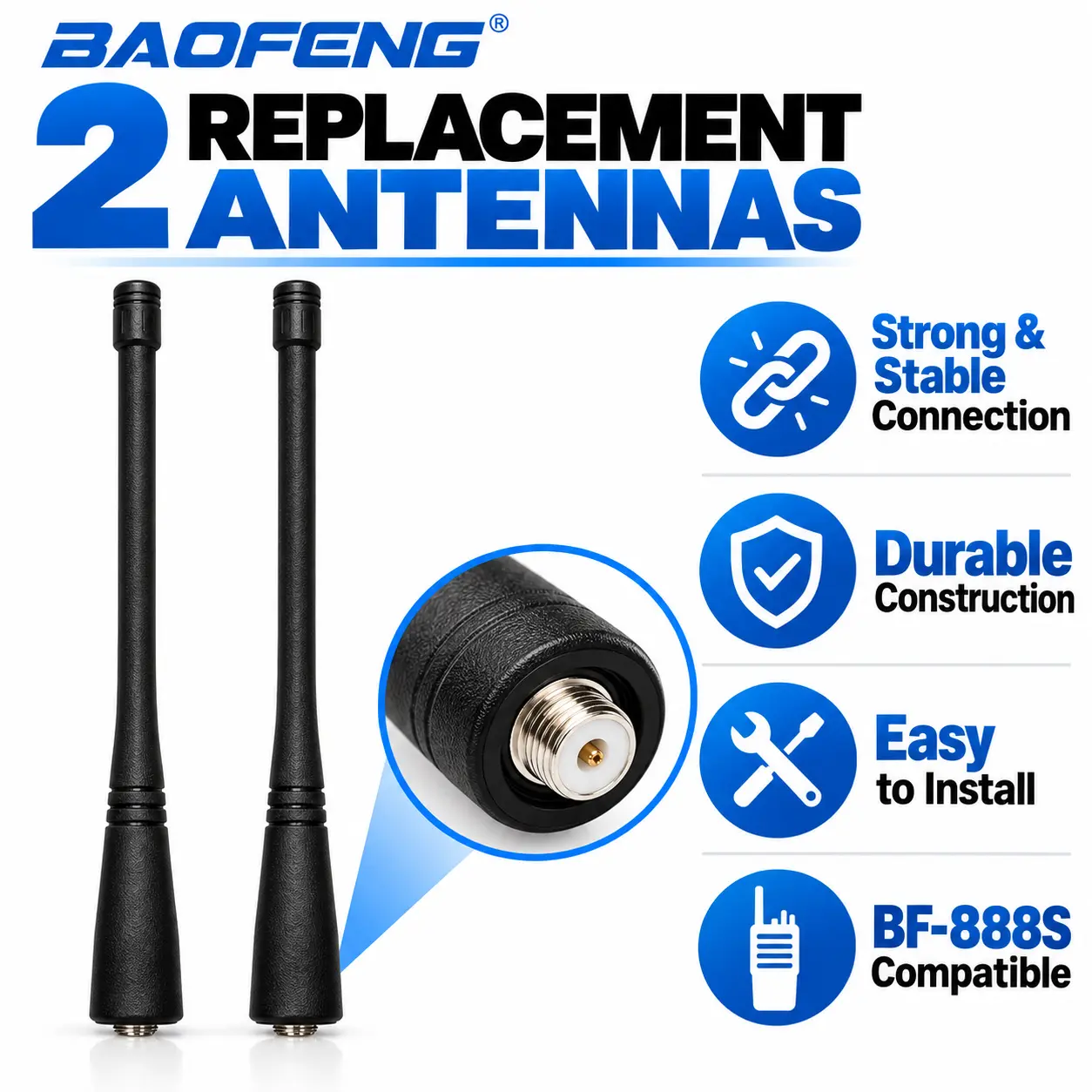 BAOFENG Origial BF-888S Maintenance Kit | 2 Batteries + 2 Antennas + Desktop Charger Combo (Pack of 1)