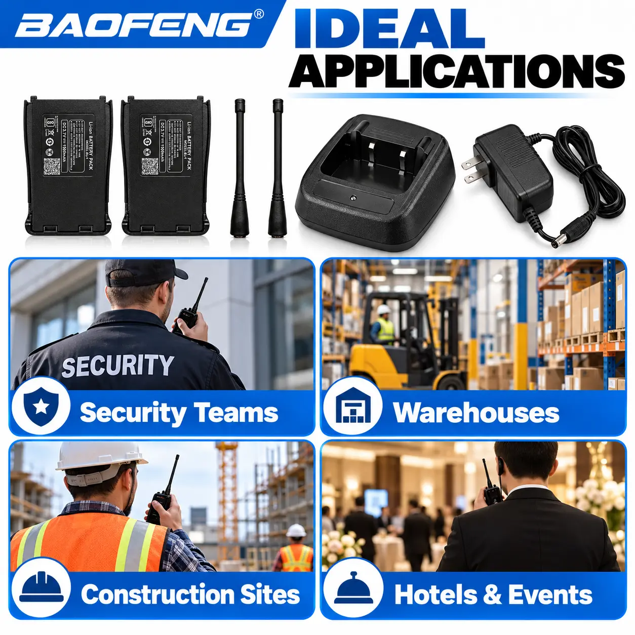 BAOFENG Origial BF-888S Maintenance Kit | 2 Batteries + 2 Antennas + Desktop Charger Combo (Pack of 1)