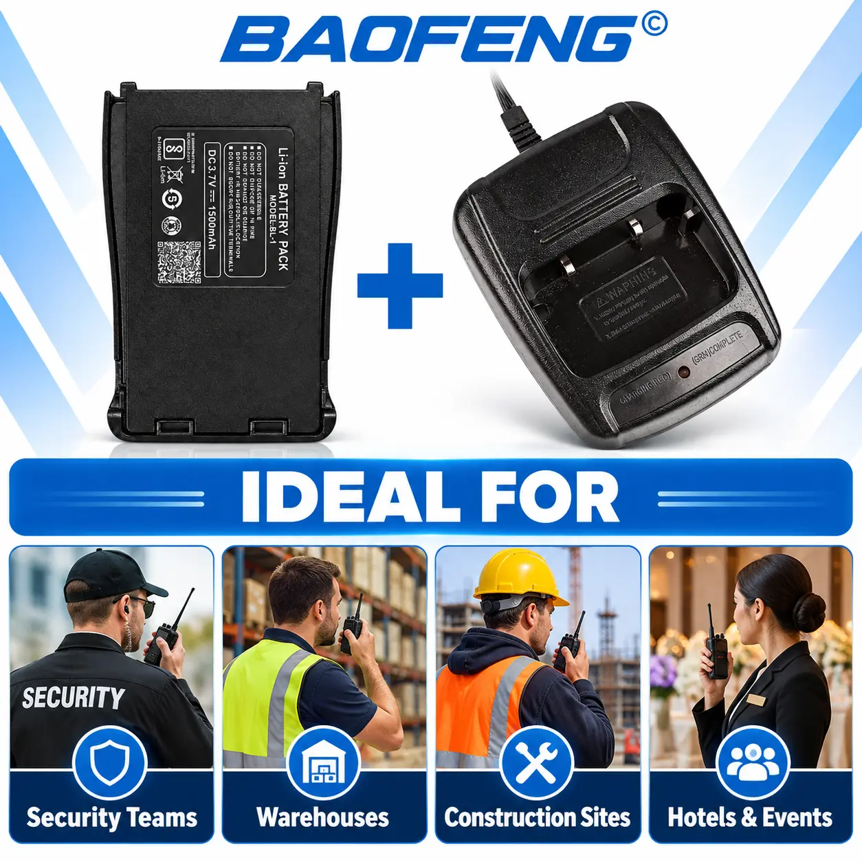 BAOFENG Original BF-888S Power Starter Pack | 1500mAh Battery + Desktop Charger Combo (Pack of 1)