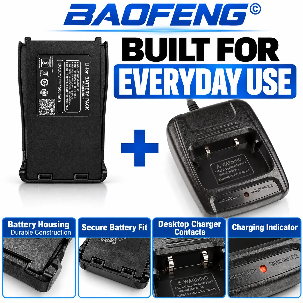 BAOFENG Original BF-888S Power Starter Pack | 1500mAh Battery + Desktop Charger Combo (Pack of 1)