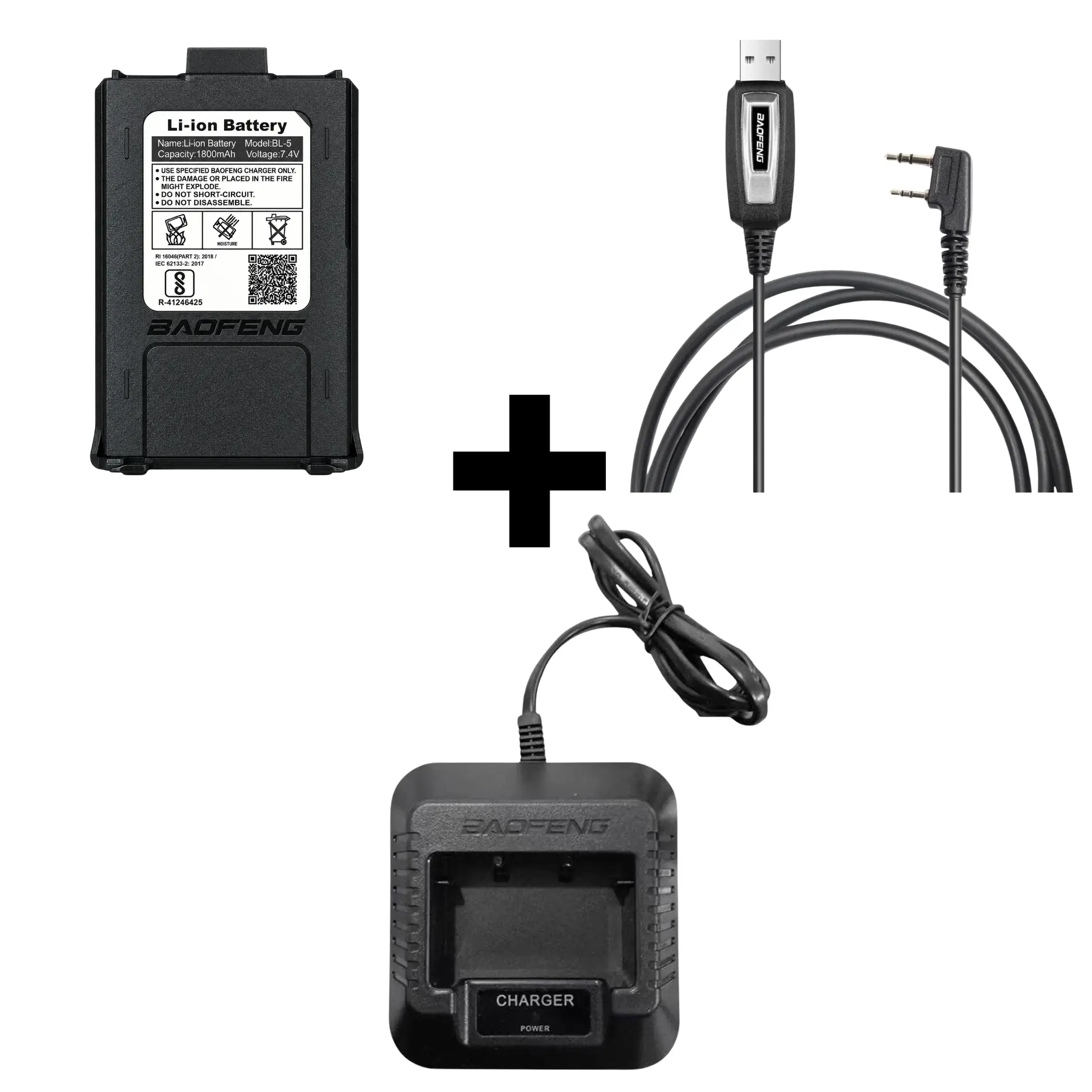 BAOFENG Original UV-5R Dual Power + Programming Kit | Batteries + Desktop Charger + USB Programming Cable (Pack of 1)