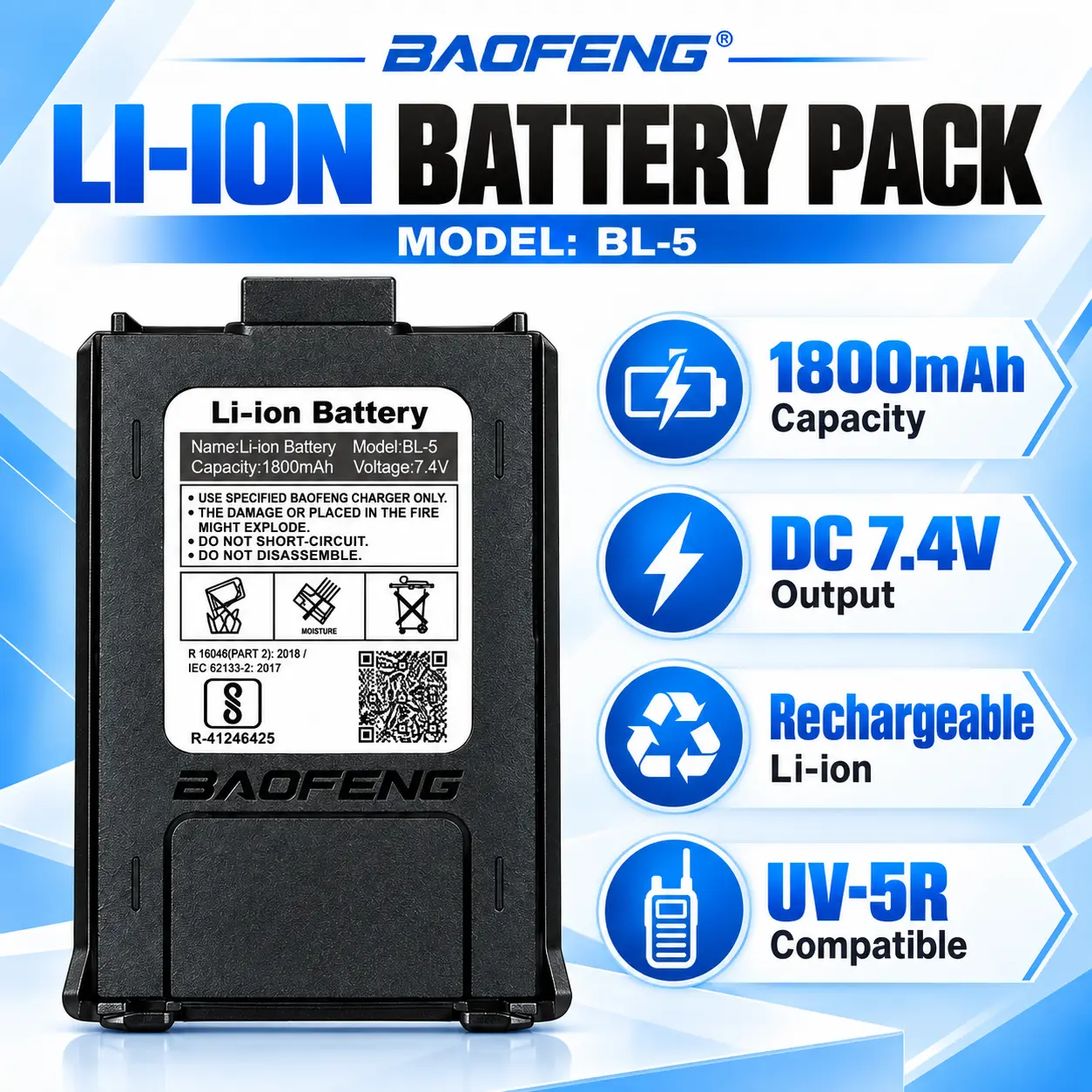 BAOFENG Original UV-5R Dual Power + Programming Kit | Batteries + Desktop Charger + USB Programming Cable (Pack of 1)