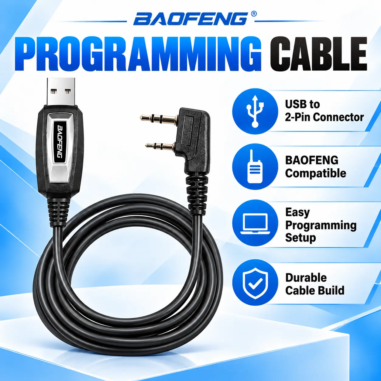 BAOFENG Original UV-5R Dual Power + Programming Kit | Batteries + Desktop Charger + USB Programming Cable (Pack of 1)